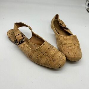 Korks Brown Cork Slingback Flats Tortoiseshell Buckle Women's Size 7M